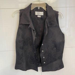Sylvia Heisel Silk Collard Black Printed Top with Crystal Buttons